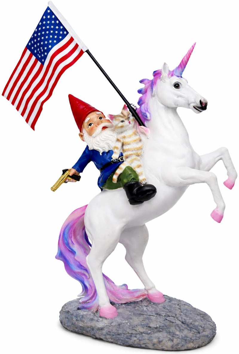 Funny Guy Mugs Garden Gnome Statue - The Ultimate Trio: Cat, Gnome & Unicorn Statue - Indoor/Outdoor Garden Gnome Sculpture for Patio, Yard or Lawn - Image 1